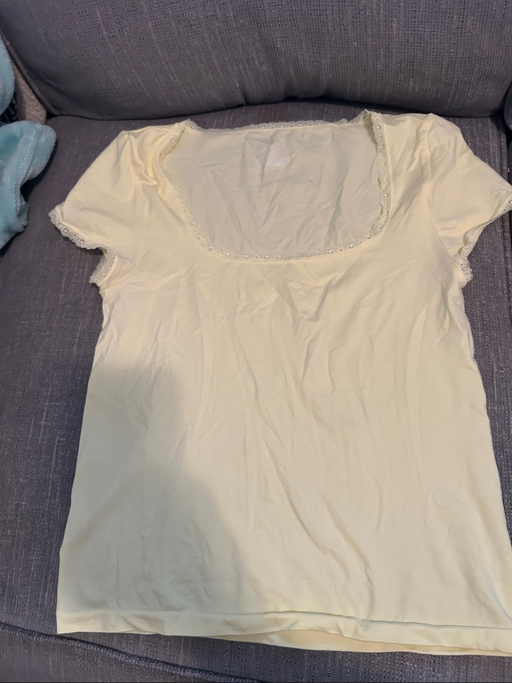 wild fable Butter Yellow Lace-Trim Scoop Neck Short Sleeve Tee